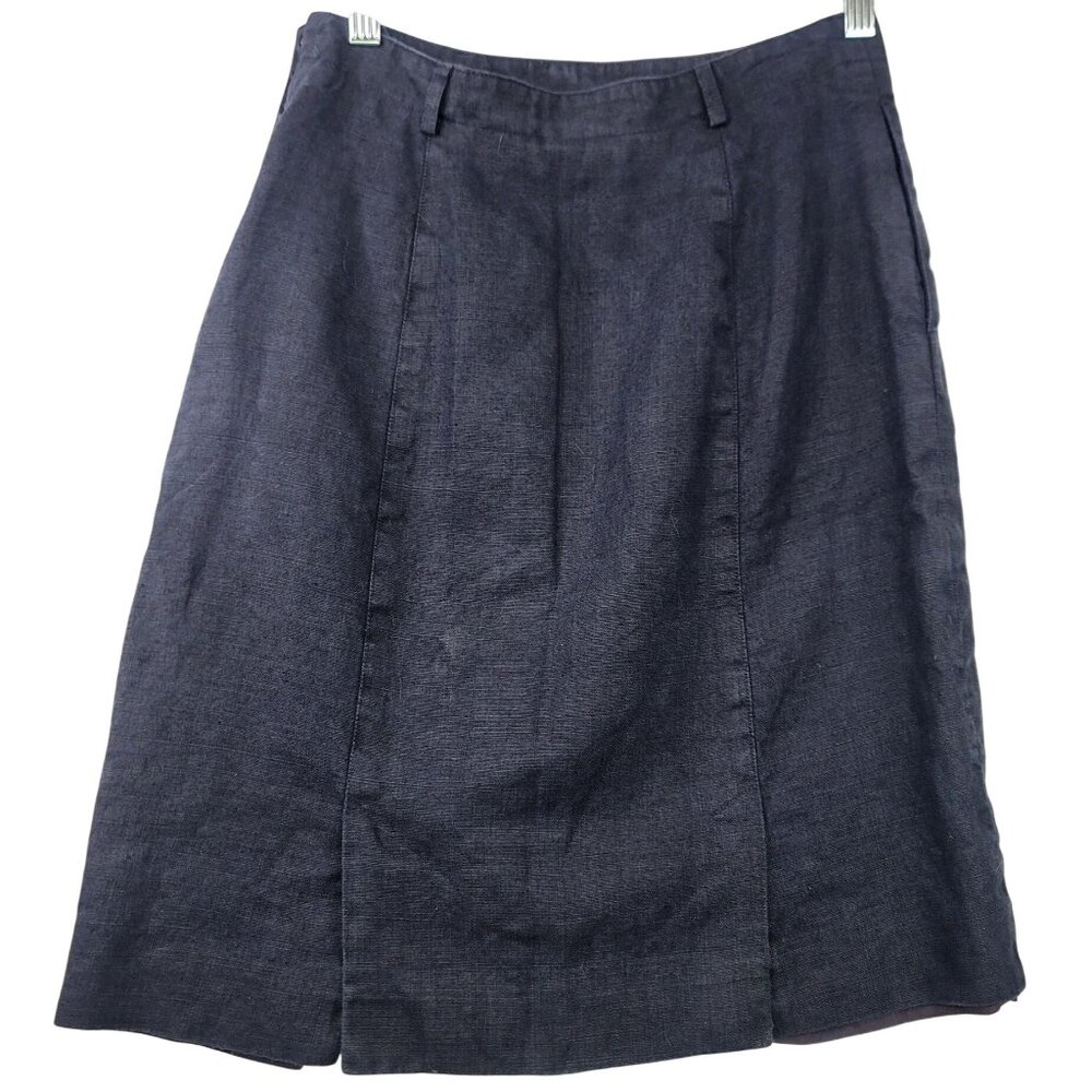 Vintage Liz Claiborne Linen Skirt 8 Navy USA Minimalist Preppy Capsule 90s